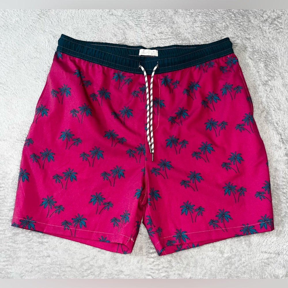 Public‎ Record Swim Trunks Men’s XL Pink & Teal Palm Trees EUC (5.5” Inseam)